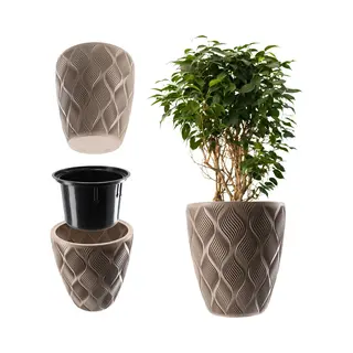 Kadax Bloempot Met Inzetstuk En Handgrepen, Plantenbak Van Kunststof In 5 Maten, Uv-bestendig, Weerbestendig, Hoog, Met 3D-effect, Laag, Beige