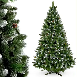 Kadax Kunstkerstboom, 220 Cm, Met Rijp En Dennenappels, Groene Dennenboom Met 521 Takken, Diameter Van Ca. 120 Cm, Dennenboom Van Pvc Met Kunststof