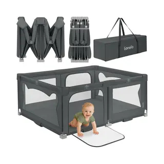 Lionelo Laufgitter Florence Easy Fold (Set, Laufgitter + Tragetasche), Easy Fold/150x180 Cm/Netz/2 Eingänge/Tasche/klappbar