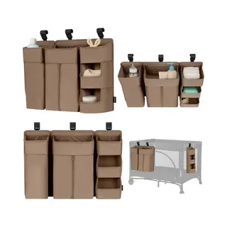 Lionelo Sidepocket Large Hanging Nursery Organiser 58×11×58 Cm – Modular 3-Section Cot Storage With Zip Pocket & Multiple Compartments – Fits