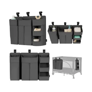 Lionelo Sidepocket Large Hanging Nursery Organiser 58×11×58 Cm – Modular 3-Section Cot Storage With Zip Pocket & Multiple Compartments – Fits
