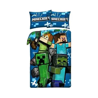 Halantex Minecraft Bettwäsche-Set Steve Alex Creeper Zombie – Wendbarer Bettbezug 140 X 200 Cm + 1 Kissenbezug 70 X 90 Cm – 100 % Polyester Beste
