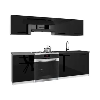 Belini Italia 1 Küche Ausgestattet Modular Komplett - 180 Cm. Ober- Und Unterschränke Mit Arbeitsplatte, Schwarz Hochglanz