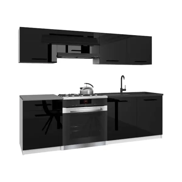 Belini Italia 1 Küche Ausgestattet Modular Komplett - 180 Cm. Ober- Und Unterschränke Mit Arbeitsplatte, Schwarz Hochglanz thumbnail