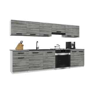 Belini Italia 2 Cuisine Equipée Modulaire Complète - 240 Cm. Meubles Hauts Bas Avec Plan De Travail, Gris Glamour