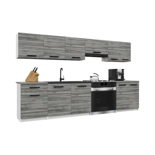 Belini Italia 2 Cuisine Equipée Modulaire Complète - 240 Cm. Meubles Hauts Bas Avec Plan De Travail, Gris Glamour thumbnail