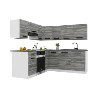 Belini Italia 6 Cuisine Equipée Modulaire Complète - 360 Cm. Meubles Hauts Bas Avec Plan De Travail, Gris Glamour