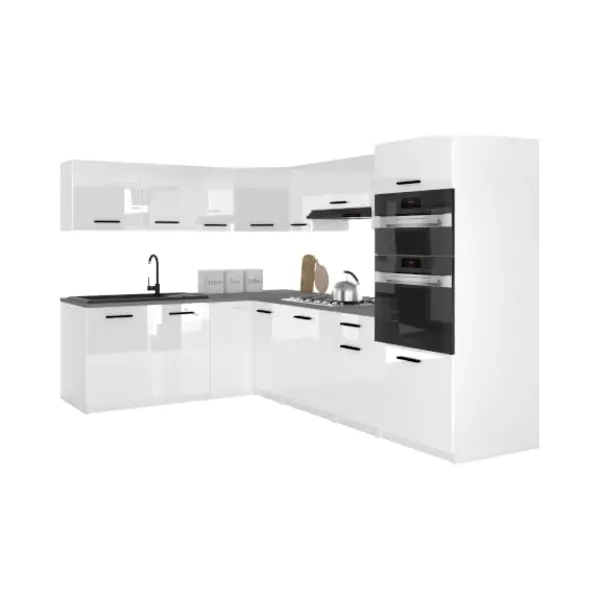 Belini Italia 8 Cuisine Equipée Modulaire Complète - 420 Cm. Meubles Hauts Bas Avec Plan De Travail, Blanc Très Brillant thumbnail