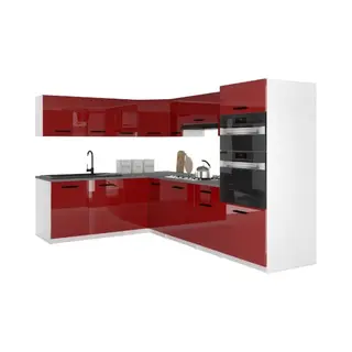 Belini Italia 8 Cuisine Equipée Modulaire Complète - 420 Cm. Meubles Hauts Bas Avec Plan De Travail, Rouge