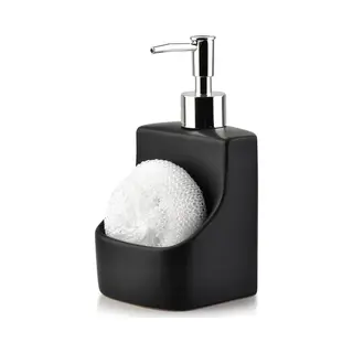 vilde Afwasmiddeldispenser Met Sponshouder En Spons Keramiek Zwart 400 Ml - Zeepdispenser Voor De Keuken - Vaatwasmiddeldispenser