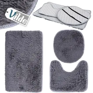 vilde Badmat Set Grijs 3 Delig - Badmatten - Toiletmat - Douchemat - Vloermat - Wc Mat