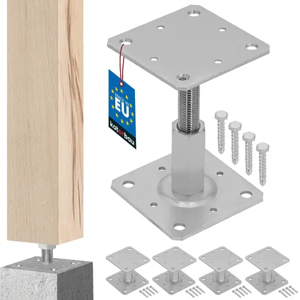 Kotarbau® 4er Set Pfostenträger Höhenverstellbar - Montagestütze - 110 X 110 Mm - Balkenschuh - Vertikal Verstellbarer Pfostenfuß – 90 – 150 thumbnail