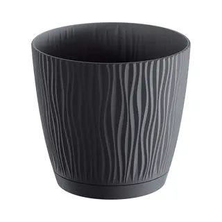 Prosperplast Plantenpot/bloempot Waves - Kunststof - Antraciet Grijs - D15 X H14 Cm - Binnen/buiten - Met Opvangschaal