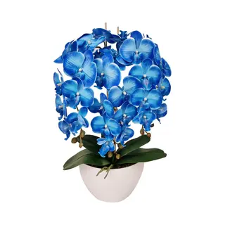 Damich - Kunst Orchidee In Bloempot - Blauw Met Witte Pot - 60cm