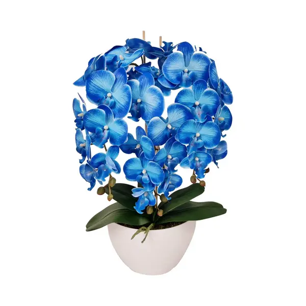 Damich - Kunst Orchidee In Bloempot - Blauw Met Witte Pot - 60cm thumbnail
