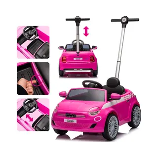 Sun Baby Loopauto Kinderauto Met Duwstang, Fiat 500 Schuifauto Vanaf 18 Maanden, Duwauto Met Veiligheidsgordel En Te Openen Deur (Roze)