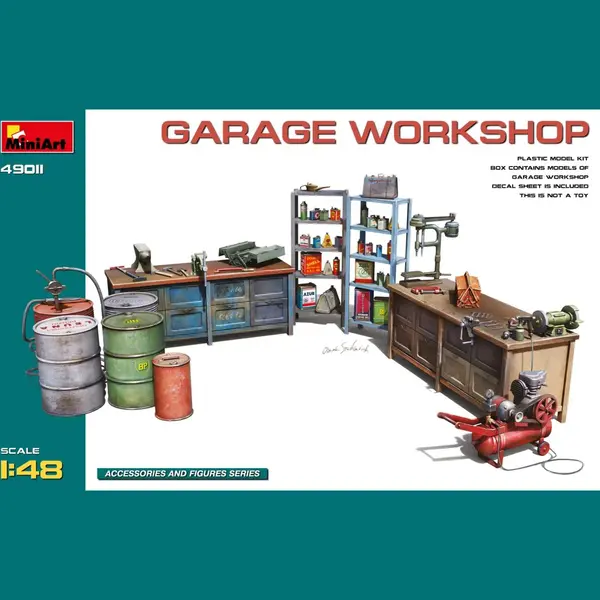 Miniart Werkplaats Garage 1, 48, Kleur Gegoten thumbnail