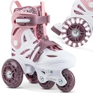 Cariboo Children's Roller Skates For Beginners Adjustable S 31-35 With Wheels Brocade Pink Plum Ballerina