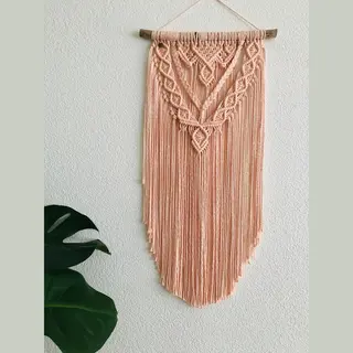 Macramey Muurdecoratie - Macrame - Macramé - 127 Licht Roze - Handgemaakt - Knopen - Touw - Wanddecoratie, Wandkleed