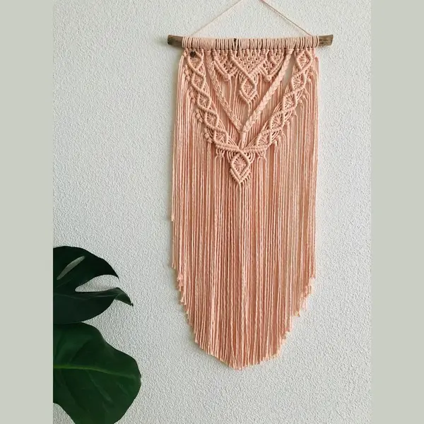 Macramey Muurdecoratie - Macrame - Macramé - 127 Licht Roze - Handgemaakt - Knopen - Touw - Wanddecoratie, Wandkleed thumbnail