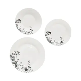 Porseleinen Serviesset Wild Flower 6-persoons 18-delig - Wit/Zwart