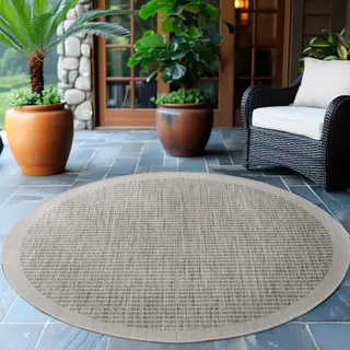 Muratap Tapijtenloods Solid Binnen En Buiten - Rond Vloerkleed - Indoor & Outdoor - Laagpolig Effen - Grijs- 120 Cm Rond