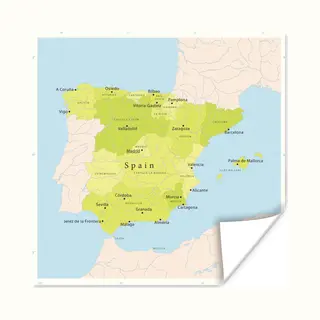 PosterMonkey Poster Illustratie Van Een Kaart Met Spanje In Het Groen - 30x30 Cm