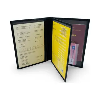 LeonDesign - Paspoort Hoesje - Zwart Leer - A6 Formaat - Unisex Design - Handgemaakt Autopapieren Mapje Of Paspoorthouder