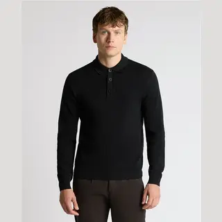 Remus Uomo Relaxed Fit Cotton Knitted Polo In Black - M