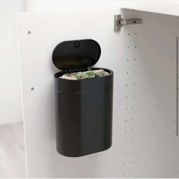 Ophangbare Prullenbak Mat Zwart- Klein Formaat - 4L - Badkamer - Wc - Keuken - Kantoor Prullenbak - thumbnail