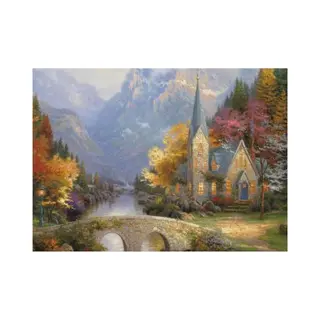 P3B5X7E1 1000 Pieces Mini Jigsaw Puzzle Mountain River Church For Adults