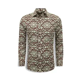 Bread & Buttons Heren Overhemden Lange Mouw - Blouse Heren Volwassenen - Slim Fit - Bordeaux