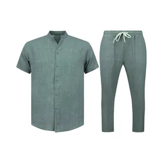 Enos Linnen Zomerset Heren - Linnen Twinset - Linnen Overhemd Heren - Zomer Broek Heren - Mg-012 - Grijs