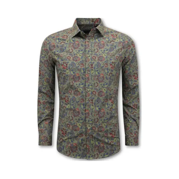 Bread & Buttons Overhemden Heren Lange Mouwen - Blouse Mannen Slim Fit - Groen thumbnail