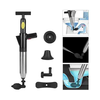 Professionele Luchtdruk Pomp Ontstopper - 4 Ontstoppingskoppen - Luchtdruk Meter - Rvs - Gootsteenontstopper - Toilet - Wc - Afvoer - Rioolontstopper