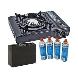 Camping Kooktoestel - Draagbaar Gasfornuis - Incl. 4x Gasflessen En Koffer