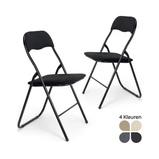Trendy Meije Nova Klapstoelen – Set Van 2 – Velvet Fluweel – Zwart – Inklapbaar - Zithoogte 45 Cm