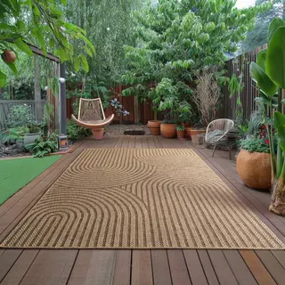 Muratap Timber Buitenkleed – Japandi, Indoor & Outdoor, Jute-Look Vloerkleed, Weerbestendig, Tuin, Balkonkleed - Beige