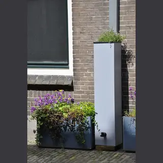De StadsTon Biodivers - Regenton - Klimaatadaptatie - Regenwater Opvangen - Plantenbak - Recycled - Circulair - Grijs - 125 L