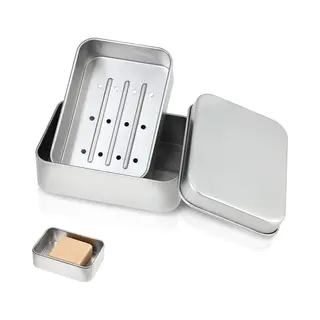 Zeepbakje - Badkamer - Zeepbakje Douche - Zeepdoos - Met Deksel - Zeephouder Met Afvoer - 96*68*30mm - Aluminium - Zilver