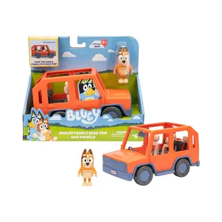 Bluey Heeler Family Road Trip 4WD Voertuig Met Beweegbare Chilifiguur Met Open Dak Voor Eenvoudige Aanpassing Aan 4 Figuren Binnenin, Ideaal Voor Alle