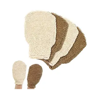 Yicaam Exfoliating Gloves 4 Pcs Body Scrub Gloves, Hemp Washable Exfoliating Mitt Dead Skin Remover For Body, Shower Mitts Gloves For Men Women Kids