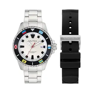 Nautica Nct Sea Dive Quartz Analoog Horloge Edelstaal Kast, 100% Roestvrij Staal | Armband, 100% Roestvrij Staal 47 Mm NAPSDS603