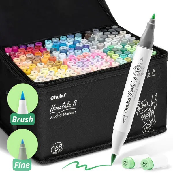 Ohuhu - Honolulu B Brush & Fine - Alcohol Art Markers - 168 Kleuren thumbnail