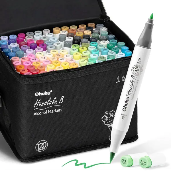 Ohuhu Honolulu B 120 Kleuren Alcohol Art Markers Brush & Fine thumbnail