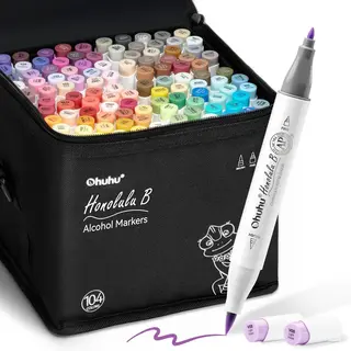 Ohuhu Honolulu B 104 Kleuren Alcohol Art Markers Brush & Fine (extra Kleuren Bovenop De 216-delige Set)