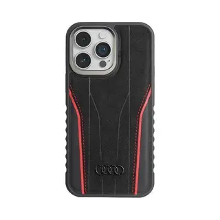 Bescherming Audi Genuine Leather MagSafe IPhone 15 Pro Max 6.7" Black-red Hardcase