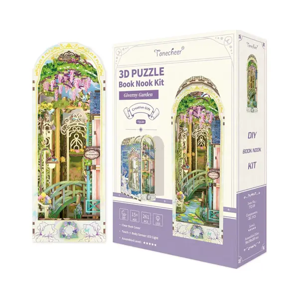 Tonecheer Book Nook Kit, Diy 3D Wooden Puzzle With Led, Gift For Adults (Giverny Garden) thumbnail