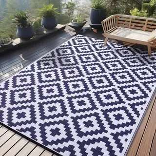 Homaxy Buitenkleden - Waterdicht Buitenkleed - Buitenkleden - Omkeerbare Plastic Vloerkleden Voor Terras - Camping En Buiten - Donkerblauw En Wit -