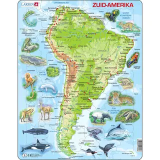 Larsen Maxi Kaart Zuid Amerika Geografisch met Dieren 65 stukjes